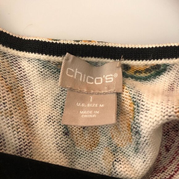 Chicos Sleeveless Paisley Print Top White Colorful Knit Size 1 (US Size M) - Picture 3 of 5